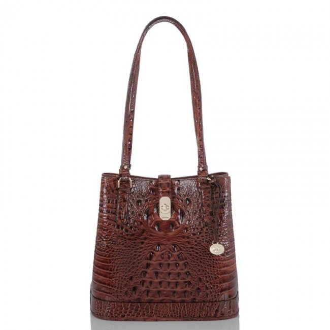 Brahmin | Women's Fiora Brown Leather Bucket Bag | Pecan Melbourne | Quick Ship!
