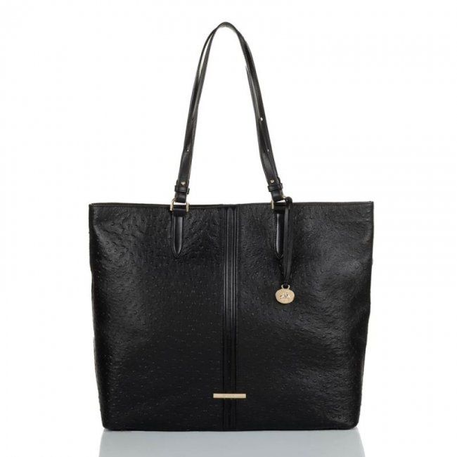 Brahmin | Women's Tansey Black Leather Open-Top Tote Bag | Quick Ship!