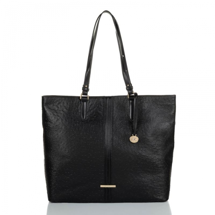 Brahmin | Women's Tansey Black Leather Open-Top Tote Bag | Quick Ship!