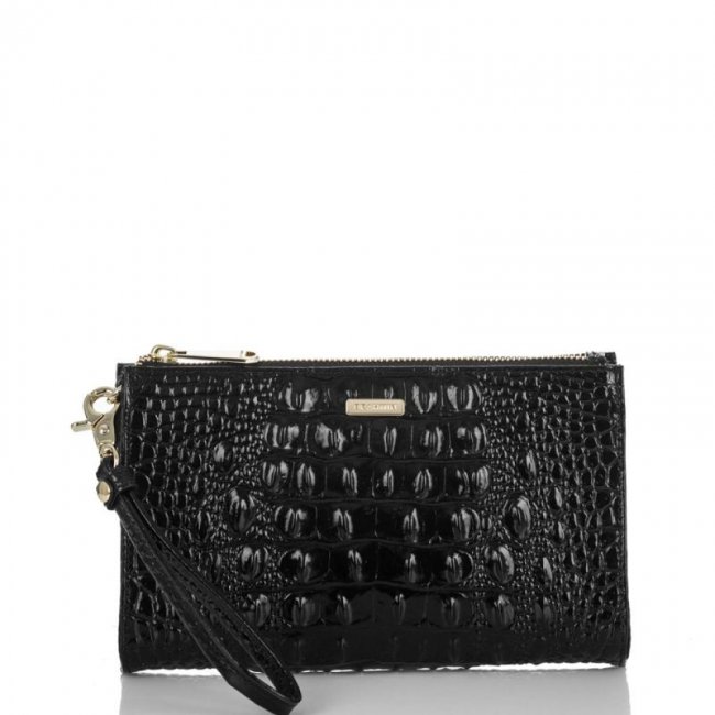 Brahmin | Women's Daisy Black Leather Wristlet | Black Melbourne | Quick Ship!