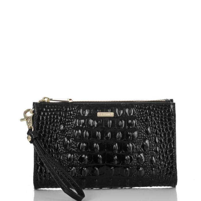 Brahmin | Women's Daisy Black Leather Wristlet | Black Melbourne | Quick Ship!
