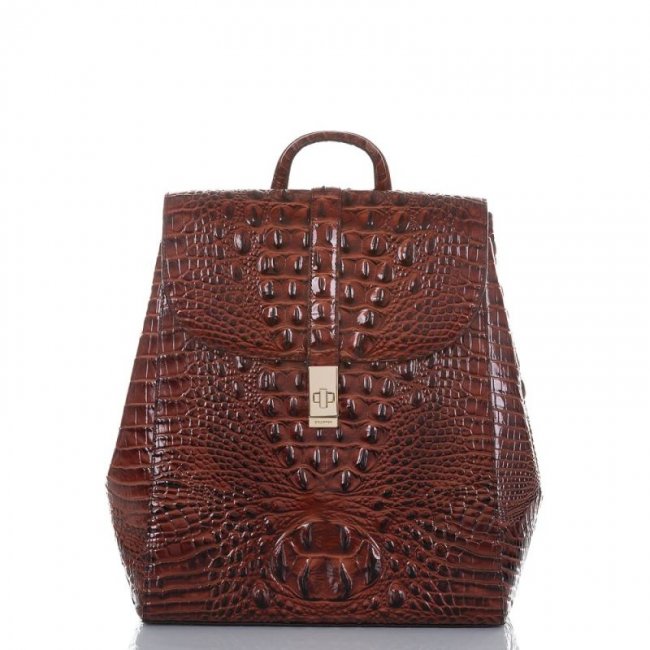 Brahmin | Women's Sadie Leather Flap Backpack | Pecan Melbourne | Quick Ship!