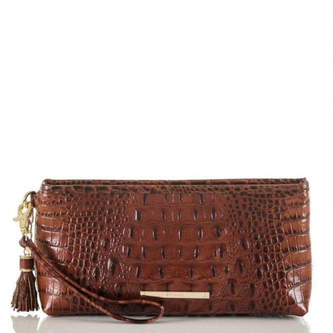Brahmin | Women's Kayla Brown Leather Wristlet | Pecan Melbourne | Quick Ship!