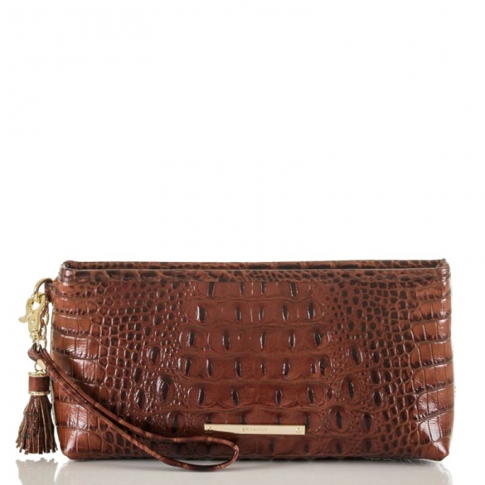 Brahmin | Women's Kayla Brown Leather Wristlet | Pecan Melbourne | Quick Ship!