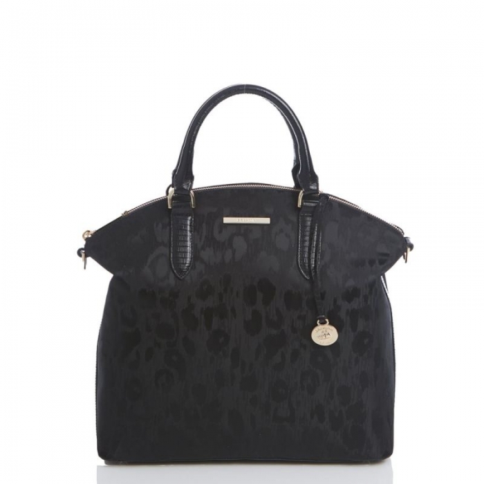 Brahmin | Women's Large Duxbury Satchel | Black Leather Leopard Purse | Quick Ship!
