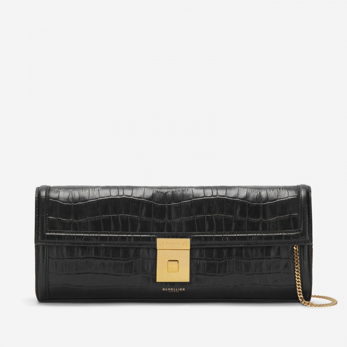 Demellier | The Paris Clutch | Black Croc-Effect | Canada Outlet