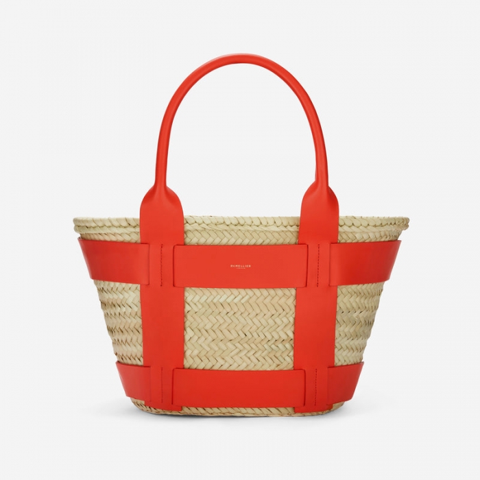 Demellier | The Santorini | Natural Basket Poppy Red Smooth | Canada Outlet