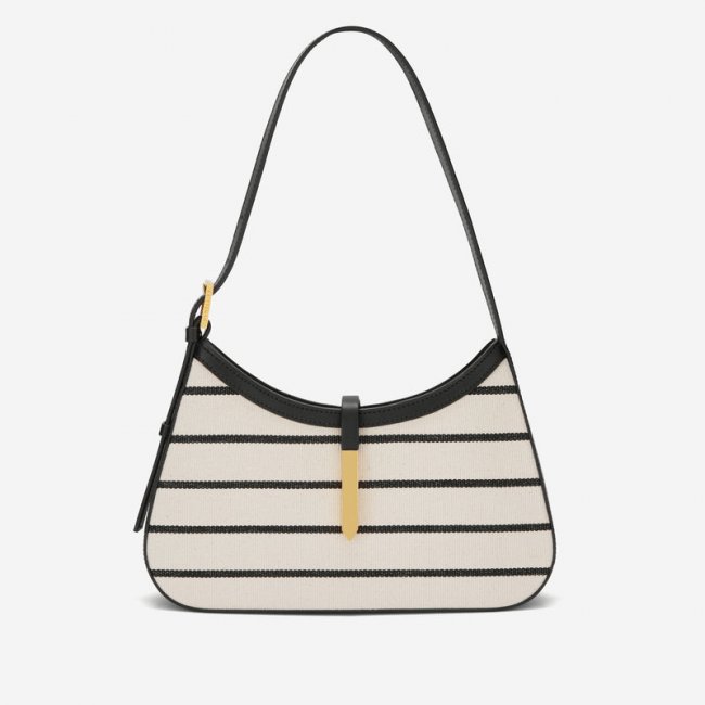 Demellier | The Tokyo | Black Striped Ecru Canvas | Canada Outlet
