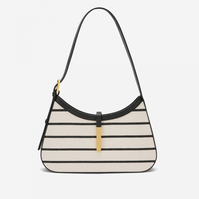 Demellier | The Tokyo | Black Striped Ecru Canvas | Canada Outlet