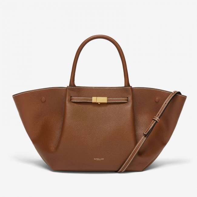Demellier | The Midi New York | Tan Small Grain Ecru Stitching | Canada Outlet