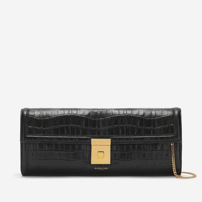 Demellier | The Paris Clutch | Black Croc-Effect | Canada Outlet