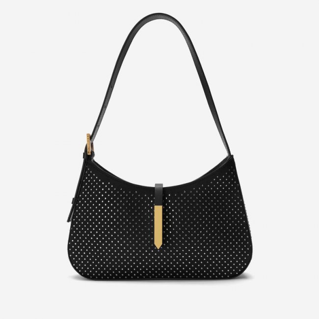 Demellier | The Tokyo | Black Satin Grey Embellished | Canada Outlet
