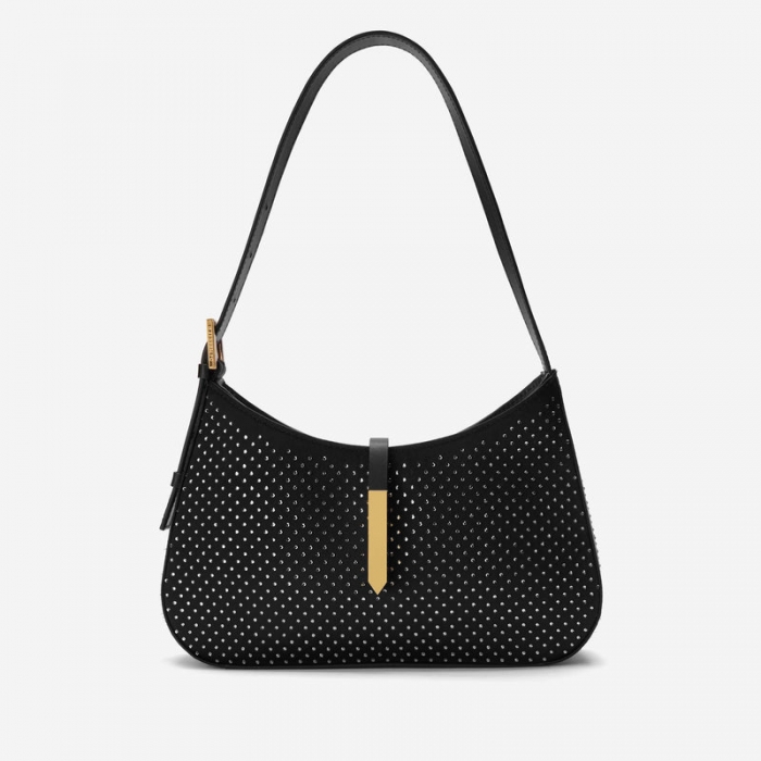 Demellier | The Tokyo | Black Satin Grey Embellished | Canada Outlet