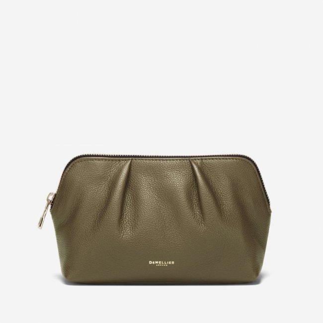 Demellier | The Portofino Makeup Bag | Olive Small Grain | Canada Outlet