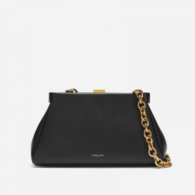 Demellier | The Cannes | Black Smooth With Chunky Chain | Canada Outlet