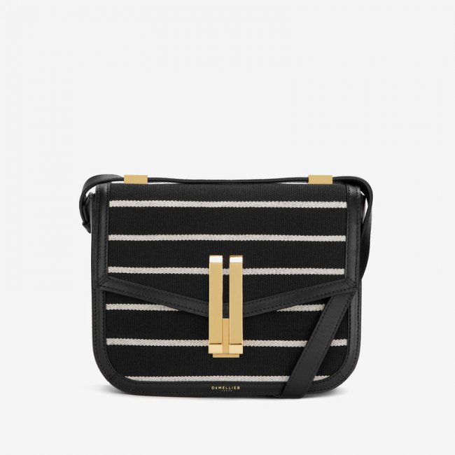 Demellier | The Vancouver | Ecru Striped Black Canvas | Canada Outlet