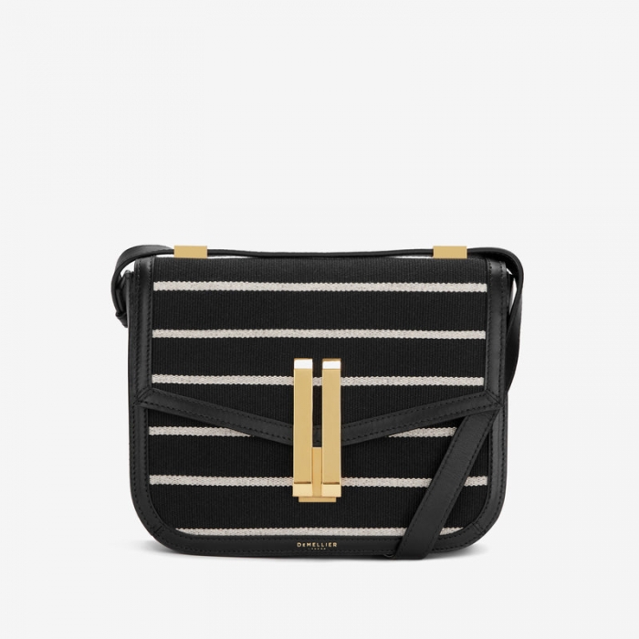 Demellier | The Vancouver | Ecru Striped Black Canvas | Canada Outlet