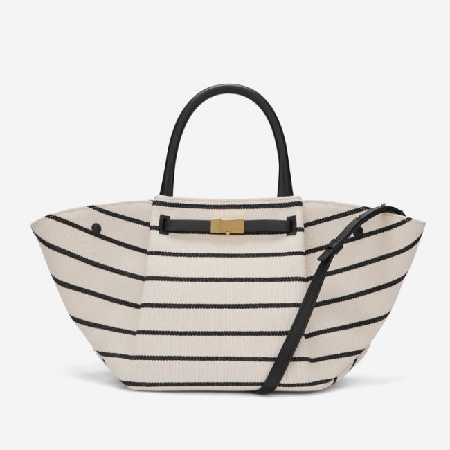 Demellier | The Midi New York | Black Striped Ecru Canvas | Canada Outlet