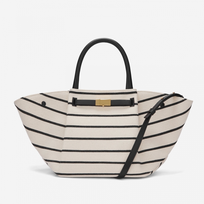 Demellier | The Midi New York | Black Striped Ecru Canvas | Canada Outlet