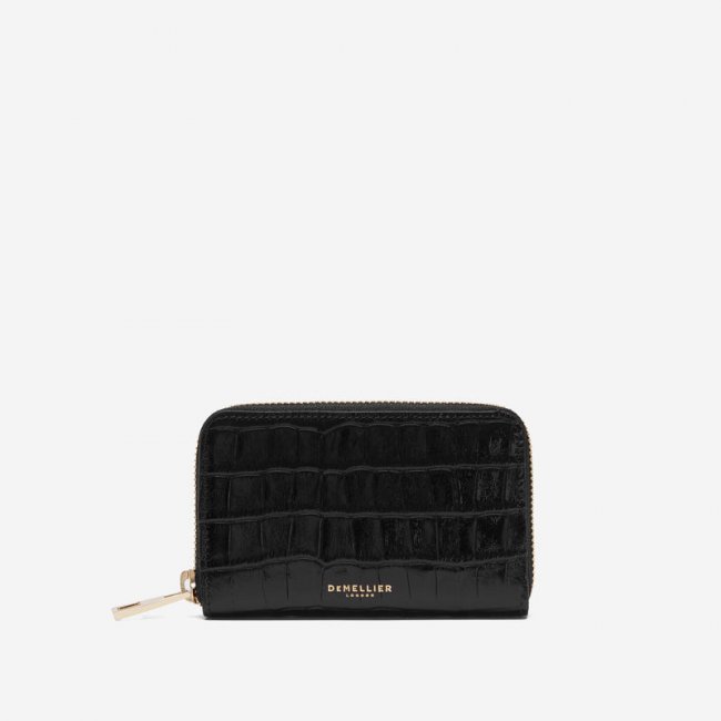 Demellier | The Midi Skye Wallet | Black Croc-Effect | Canada Outlet