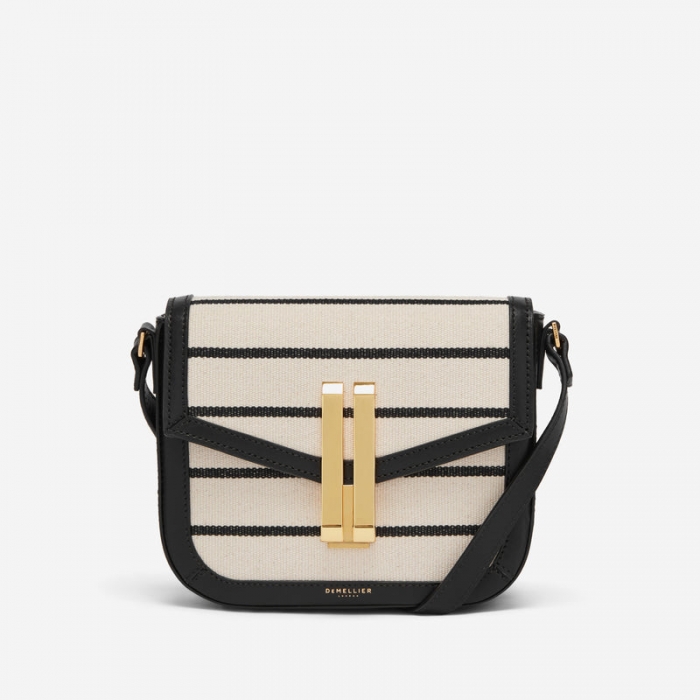 Demellier | The Small Vancouver | Black Striped Ecru Canvas | Canada Outlet
