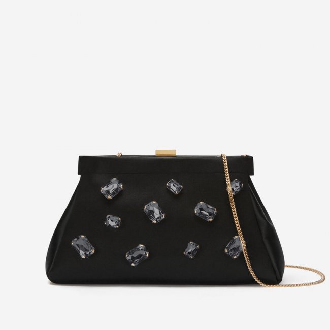 Demellier | The Cannes | Black Satin Grey Crystals | Canada Outlet