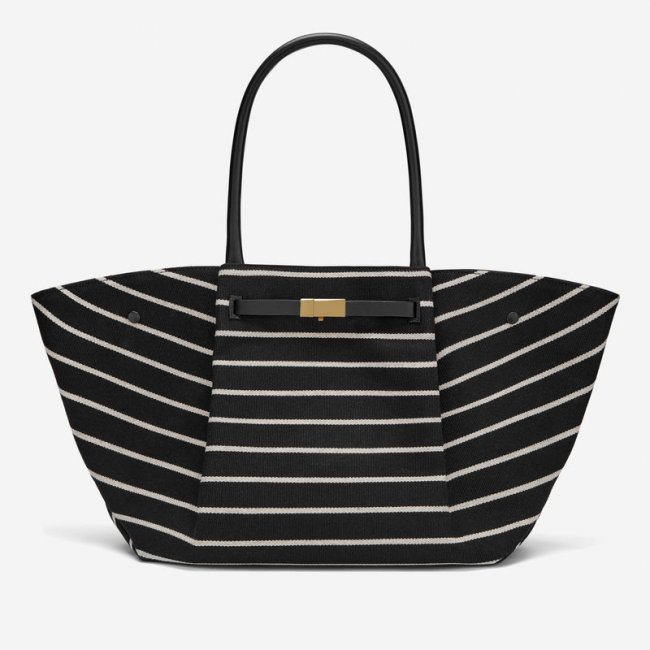 Demellier | The New York | Ecru Striped Black Canvas | Canada Outlet