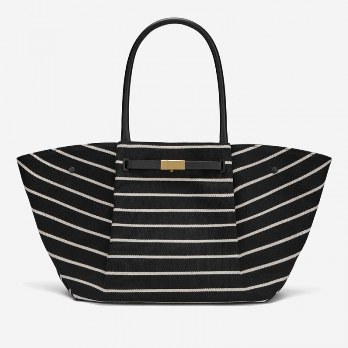 Demellier | The New York | Ecru Striped Black Canvas | Canada Outlet