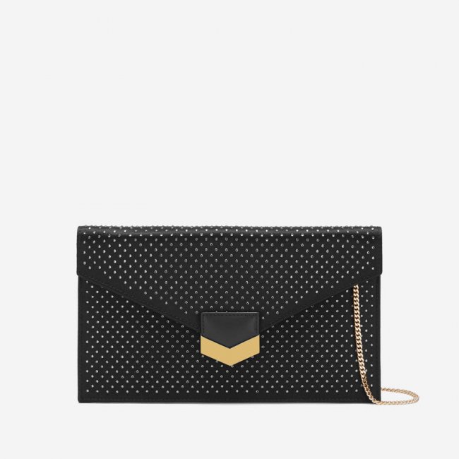 Demellier | The London Clutch | Black Satin Grey Embellished | Canada Outlet