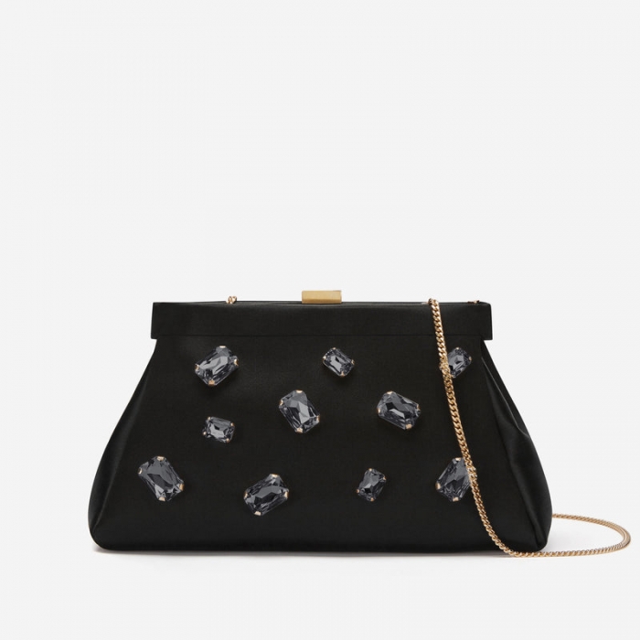 Demellier | The Cannes | Black Satin Grey Crystals | Canada Outlet