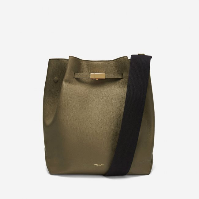 Demellier | The New York Large Bucket | Olive Small Grain | Canada Outlet