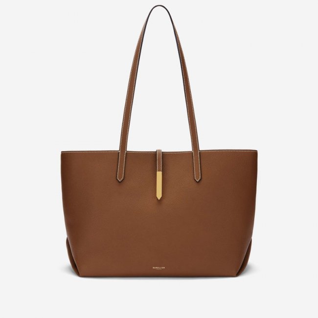 Demellier | The Tokyo Tote | Tan Small Grain Ecru Stitching | Canada Outlet
