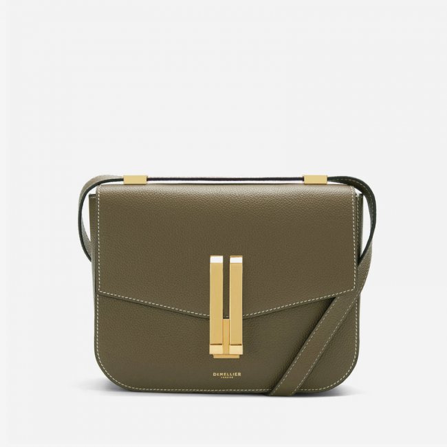Demellier | The Vancouver | Olive Small Grain Ecru Stitching | Canada Outlet
