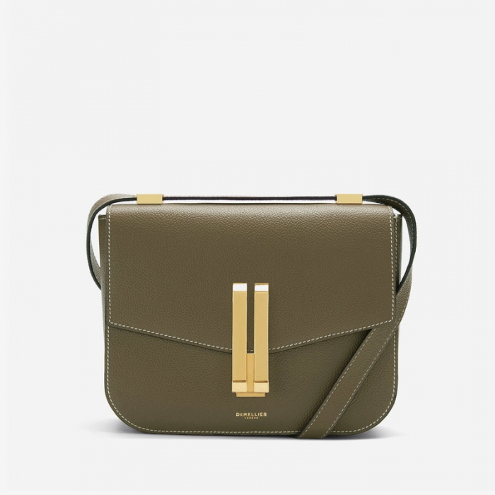 Demellier | The Vancouver | Olive Small Grain Ecru Stitching | Canada Outlet