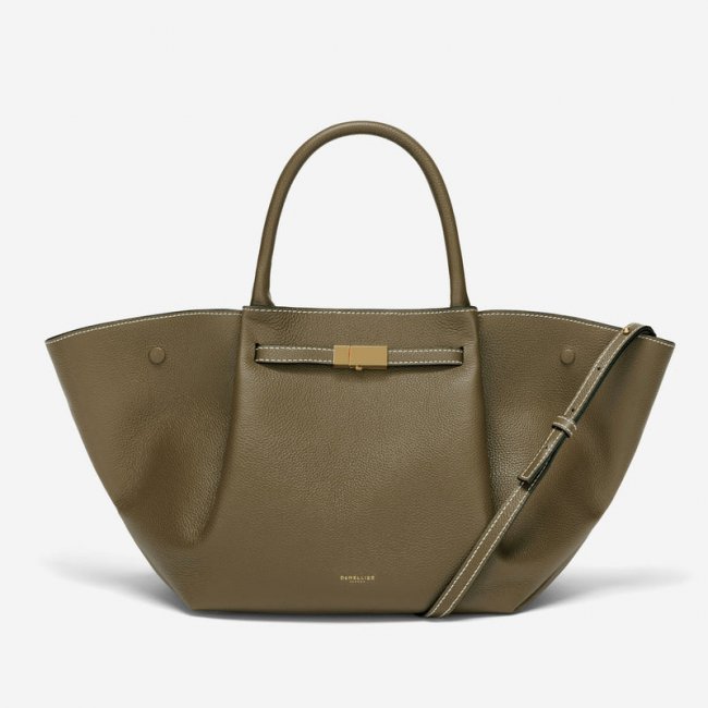 Demellier | The Midi New York | Olive Small Grain Ecru Stitching | Canada Outlet