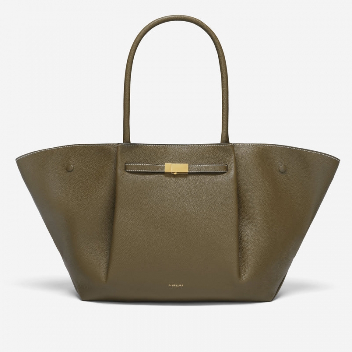Demellier | The New York | Olive Small Grain Ecru Stitching | Canada Outlet