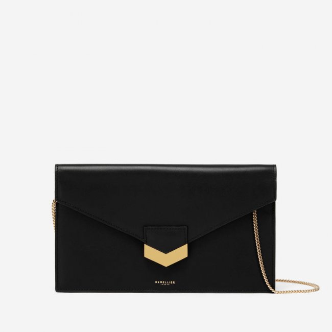 Demellier | The London Clutch | Black Smooth | Canada Outlet
