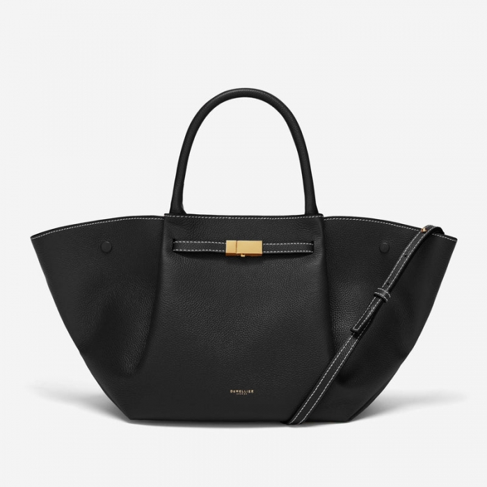 Demellier | The Midi New York | Black Small Grain Ecru Stitching | Canada Outlet