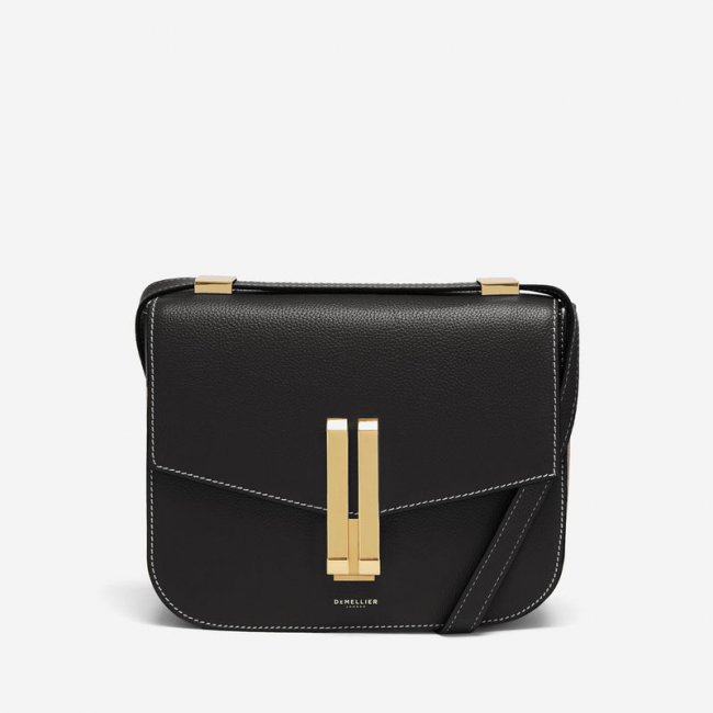 Demellier | The Vancouver | Black Small Grain Ecru Stitching | Canada Outlet