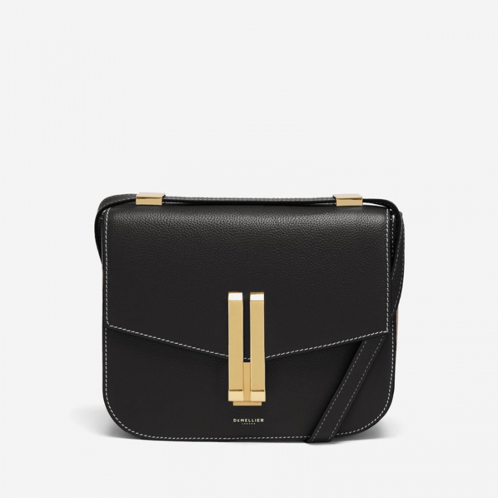 Demellier | The Vancouver | Black Small Grain Ecru Stitching | Canada Outlet