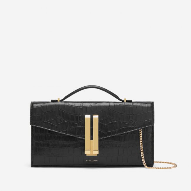 Demellier | The Vancouver Clutch | Black Croc-Effect | Canada Outlet