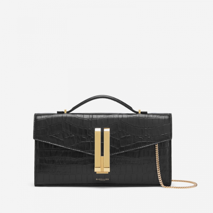 Demellier | The Vancouver Clutch | Black Croc-Effect | Canada Outlet