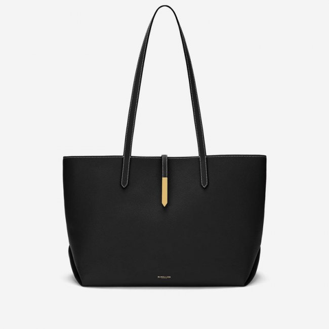 Demellier | The Tokyo Tote | Black Small Grain Ecru Stitching | Canada Outlet