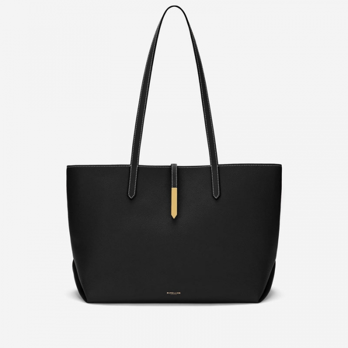Demellier | The Tokyo Tote | Black Small Grain Ecru Stitching | Canada Outlet