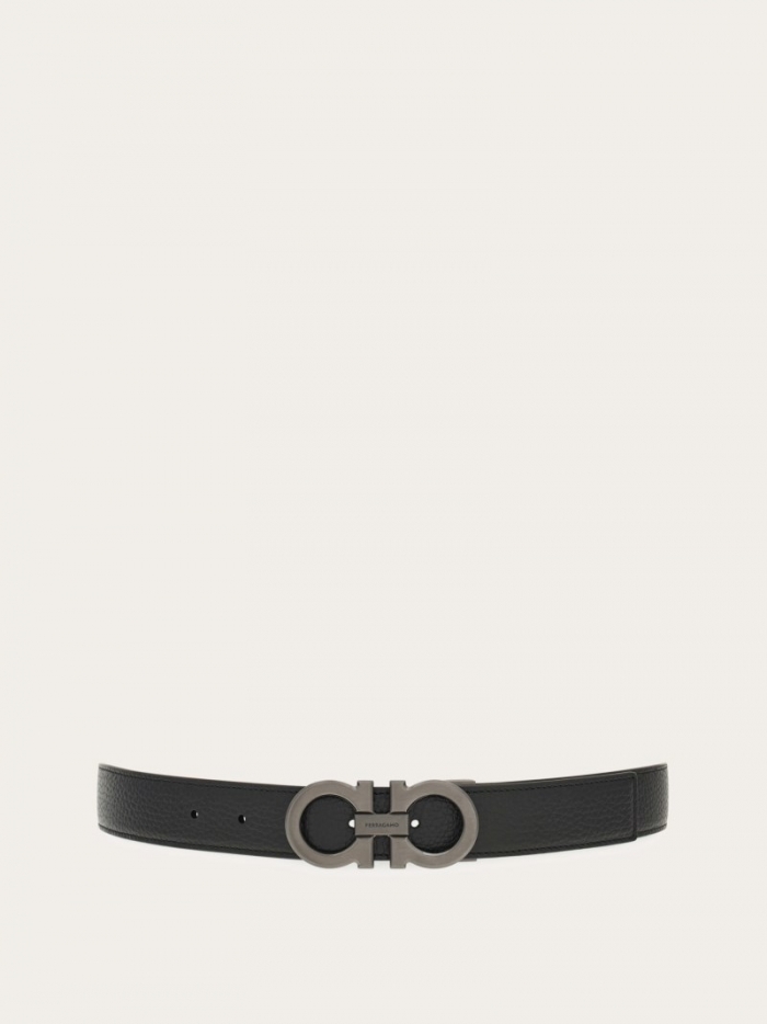Ferragamo Men's Reversible And Adjustable Gancini Belt - Black/Clay | Quick Ship!