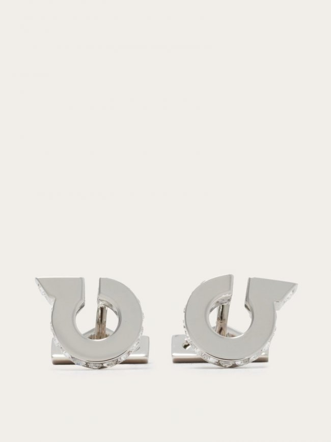 Ferragamo Men's Gancini Cufflinks With Crystals - Palladium | Quick Ship!