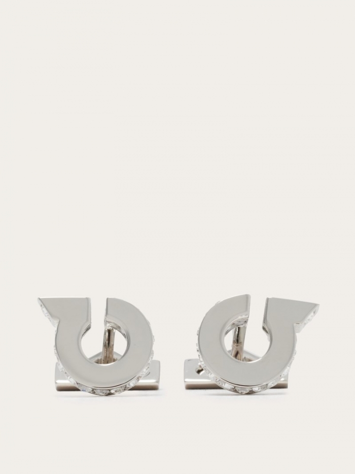 Ferragamo Men's Gancini Cufflinks With Crystals - Palladium | Quick Ship!