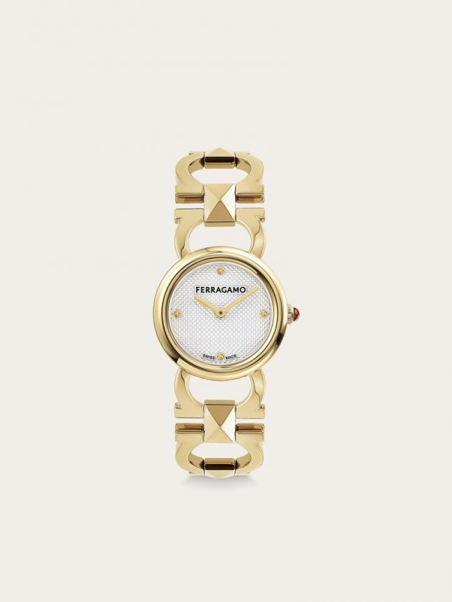 Ferragamo Women's Double Gancini Stud Watch - Ip Yellow Gold/White Silver | Quick Ship!