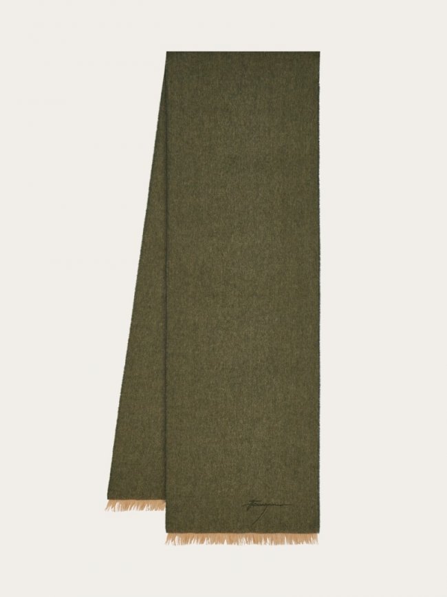 Ferragamo Men's Cashmere Scarf - Olive Green/Camel | Quick Ship!