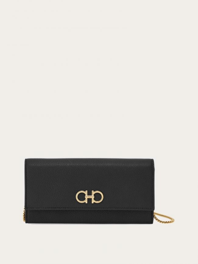 Ferragamo Women's Gancini Wallet With Chain - Black | Quick Ship!